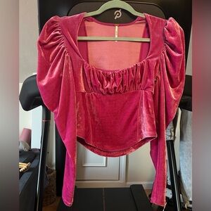 Free People Hold Me Velvet Renaissance Popover Blouse, Puff Sleeve Pink - XS